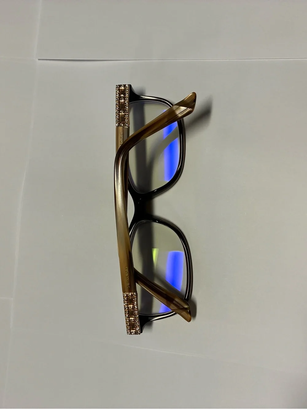 Swarovski Brown Rectangular Glasses with Decorative Crystal Temple